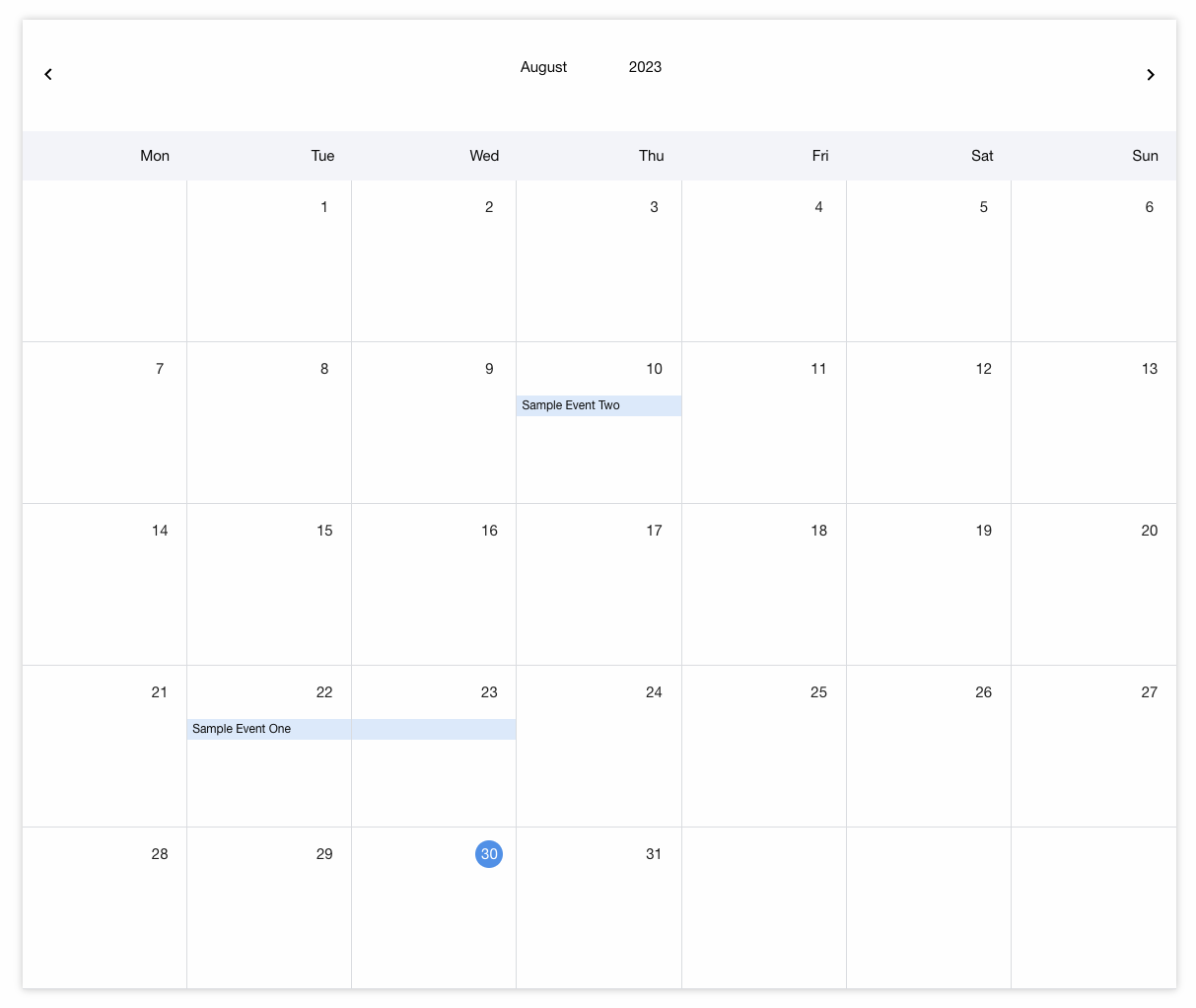 Events - Calendar View