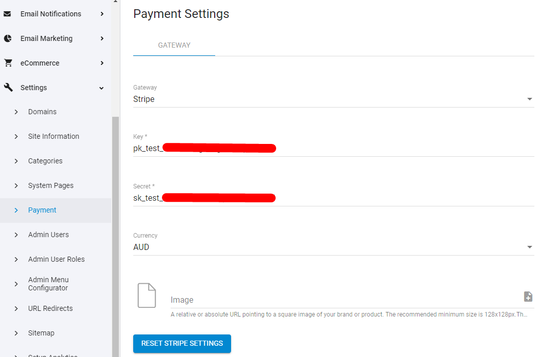 Payment Settings page before change over